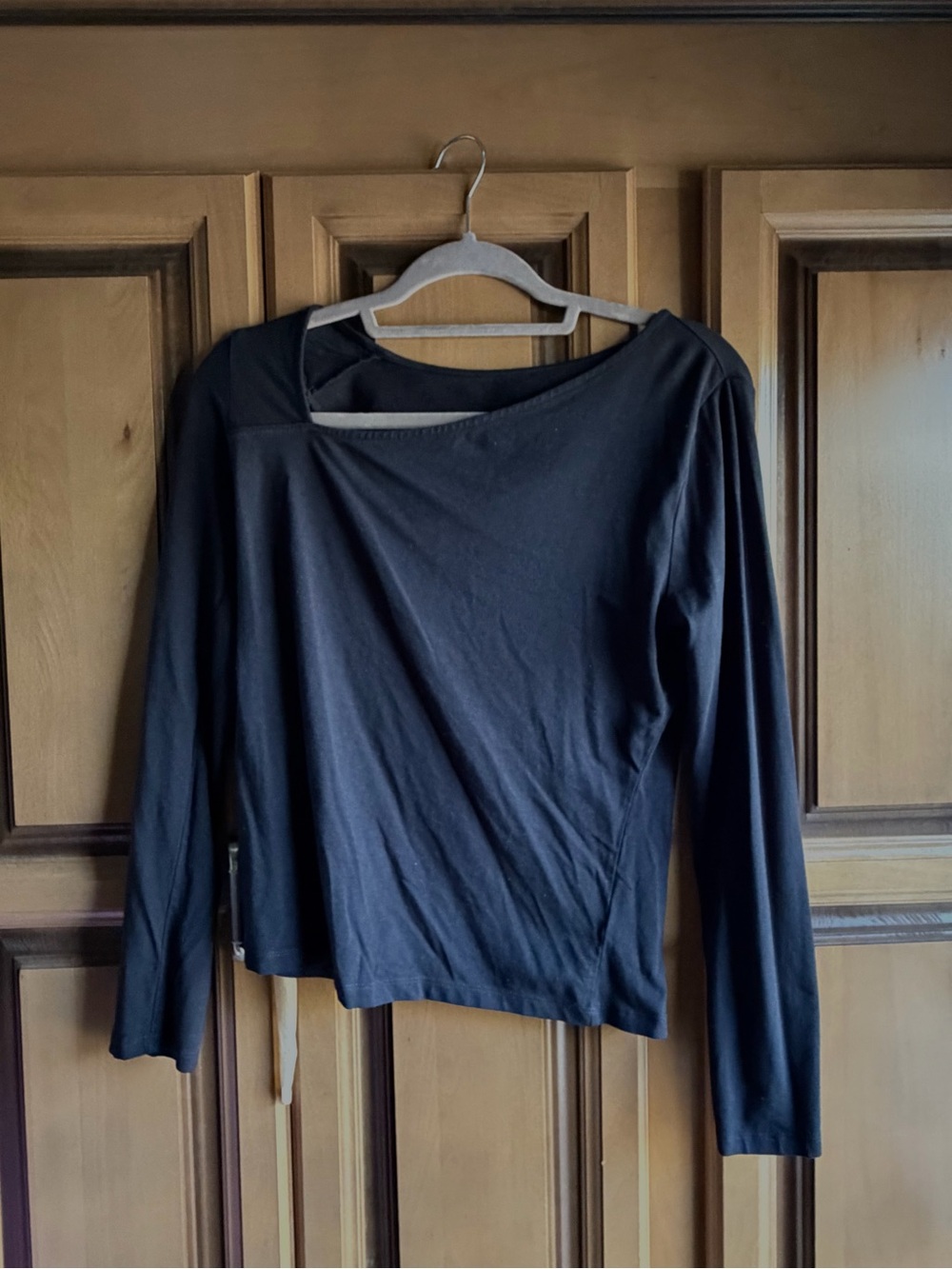 a new day Black Long-Sleeve Asymmetric Neck Top